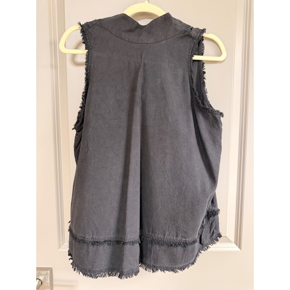 Cloth & Stone Black Frayed Hem Sleeveless Tie Back Bow Top Medium